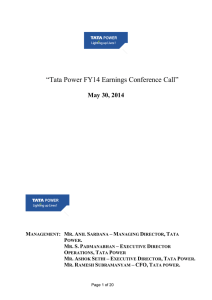 “Tata Power FY14 Earnings Conference Call” May 30, 2014 –
