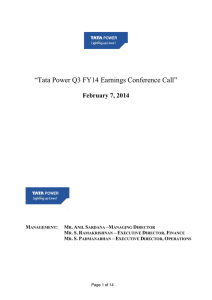 “Tata Power Q3 FY14 Earnings Conference Call” February 7, 2014