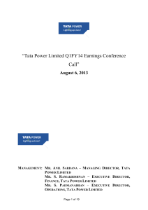 “Tata Power Limited Q1FY14 Earnings Conference Call” August 6, 2013