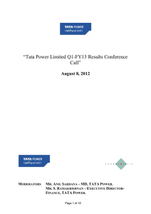 “Tata Power Limited Q1-FY13 Results Conference Call” August 8, 2012
