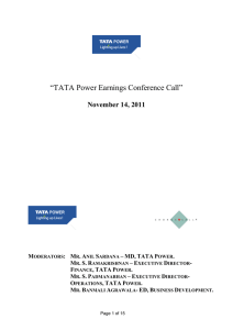 “TATA Power Earnings Conference Call” November 14, 2011 –