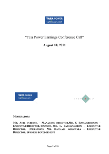 “Tata Power Earnings Conference Call” August 10, 2011 M