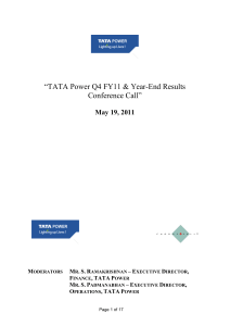 “TATA Power Q4 FY11 &amp; Year-End Results Conference Call” May 19, 2011