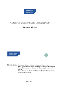 “Tata Power Quarterly Results Conference Call” November 12, 2010 M