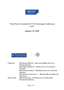 “Tata Power Limited Q3 FY10 Earnings Conference Call” January 19, 2010