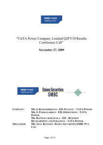 “TATA Power Company Limited Q2FY10 Results Conference Call” November 27, 2009