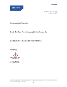 Conference Call Transcript Event Date/Time: October 29, 2009 / 18:30 hrs