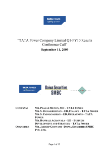 “TATA Power Company Limited Q1-FY10 Results Conference Call” September 11, 2009