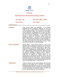 Transcript Conference Call of The Tata Power Company Limited