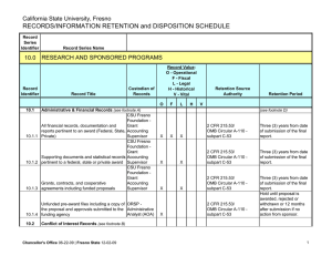 RECORDS/INFORMATION RETENTION and DISPOSITION SCHEDULE California State University, Fresno 10.0
