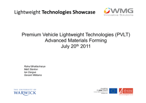 Technologies Showcase Premium Vehicle Lightweight Technologies (PVLT) Advanced Materials Forming July 20