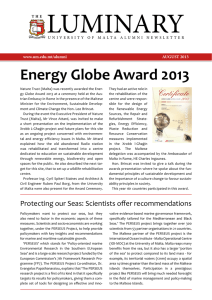 LUMINARY Energy Globe Award 2013 AUGUST 2013 www.um.edu.mt/alumni