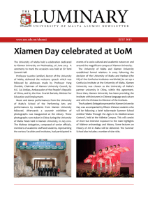 LUMINARY Xiamen Day celebrated at UoM JULY 2013 www.um.edu.mt/alumni