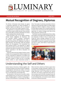 LUMINARY Mutual Recognition of Degrees, Diplomas JUNE 2013 www.um.edu.mt/alumni