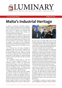 LUMINARY Malta’s Industrial Heritage FEBRUARY 2014 www.um.edu.mt/alumni