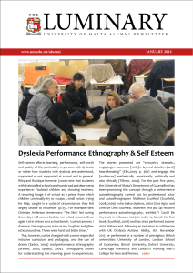 LUMINARY Dyslexia Performance Ethnography &amp; Self Esteem JANUARY 2014 www.um.edu.mt/alumni