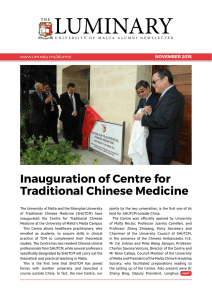 LUMINARY Inauguration of Centre for Traditional Chinese Medicine NOVEMBER 2015