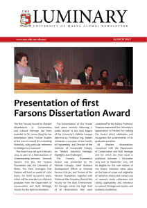 LUMINARY Presentation of first Farsons Dissertation Award MARCH 2015