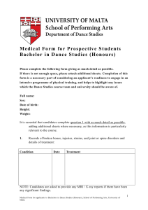 Medical Form for Prospective Students Bachelor in Dance Studies (Honours)