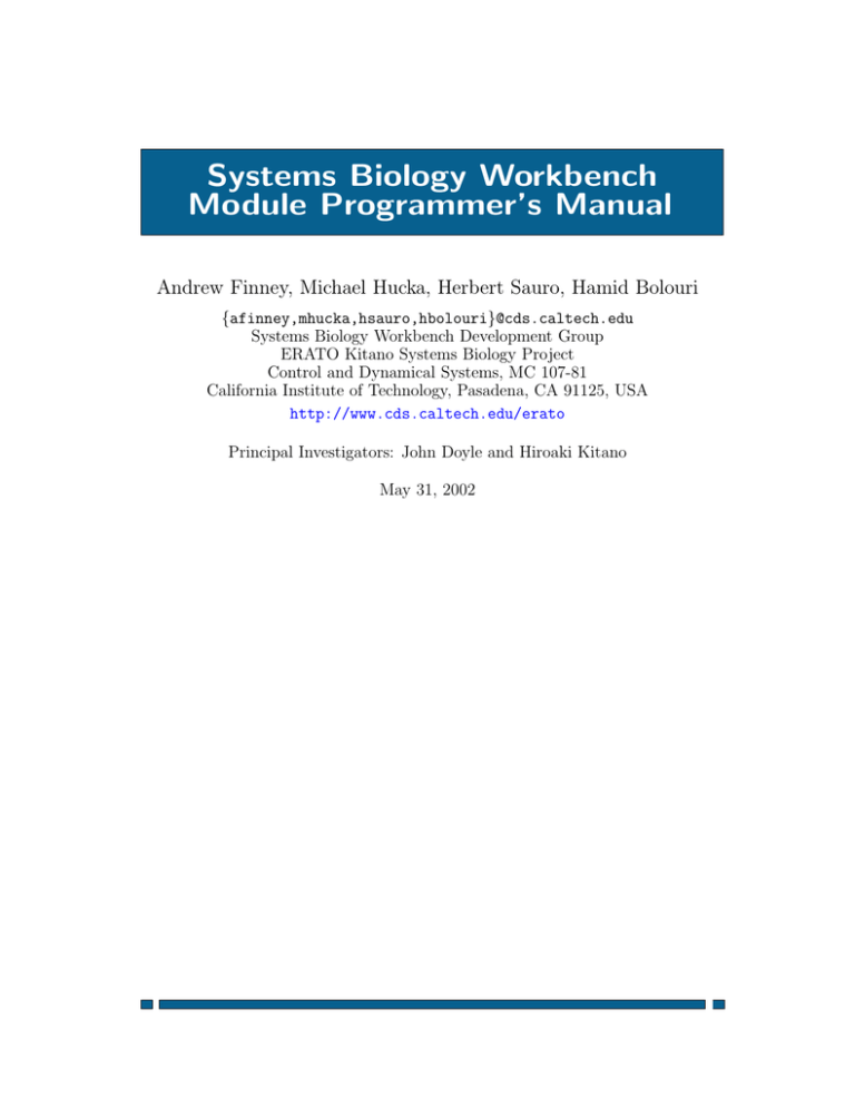 Systems Biology Workbench Module Programmer’s Manual