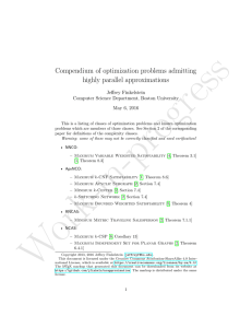 Compendium of optimization problems admitting highly parallel approximations Jeffrey Finkelstein