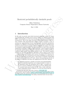 Restricted probabilistically checkable proofs 1 Introduction Jeffrey Finkelstein