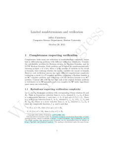 Limited nondeterminism and verification 1 Completeness respecting verification Jeffrey Finkelstein