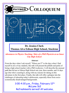 C OLLOQUIUM Dr. Jessica Clark Thomas Alva Edison High School, Stockton