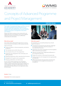 Concepts of Advanced Programme and Project Management WMG MSc Module