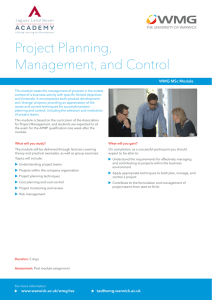Project Planning, Management, and Control WMG MSc Module