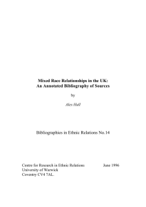 Mixed Race Relationships in the UK: An Annotated Bibliography of Sources by