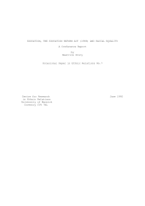 EDUCATION, THE EDUCATION REFORM ACT (1988) AND RACIAL EQUALITY by Beatrice Drury