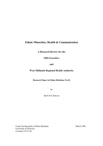 Ethnic Minorities, Health &amp; Communication A Research Review for the NHS Executive and