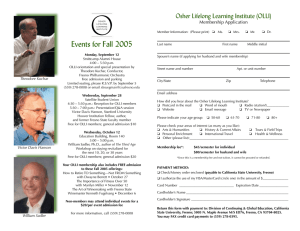 Events for Fall 2005 Osher Lifelong Learning Institute (OLLI)  Membership Application
