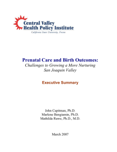 Prenatal Care and Birth Outcomes:  Challenges to Growing a More Nurturing