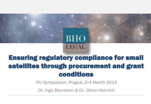 Ensuring regulatory compliance for small satellites through procurement and grant conditions