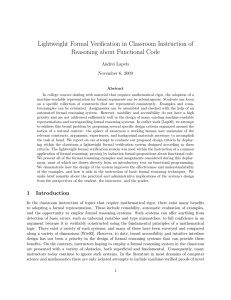 Lightweight Formal Verification in Classroom Instruction of Reasoning about Functional Code
