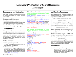 Lightweight Verification of Formal Reasoning Andrei Lapets Background and Motivation