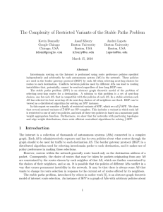 The Complexity of Restricted Variants of the Stable Paths Problem