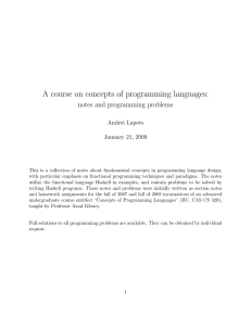 A course on concepts of programming languages: notes and programming problems