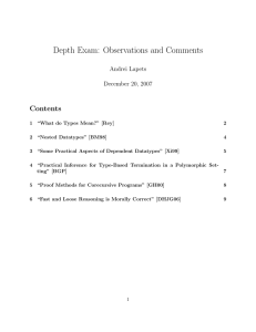 Depth Exam: Observations and Comments Contents Andrei Lapets December 20, 2007