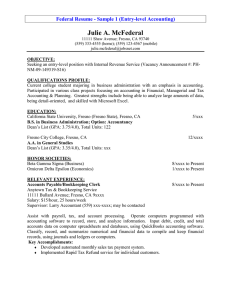 Julie A. McFederal Federal Resume - Sample 1 (Entry-level Accounting)