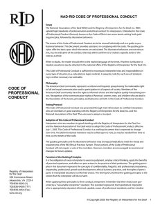 NAD-RID CODE OF PROFESSIONAL CONDUCT