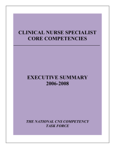 CLINICAL NURSE SPECIALIST CORE COMPETENCIES EXECUTIVE SUMMARY 2006-2008