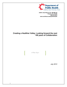 Creating a Healthier Valley: Looking forward the next  July 2012