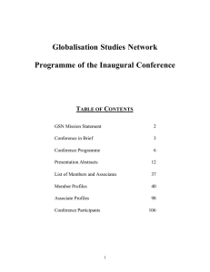 Globalisation Studies Network Programme of the Inaugural Conference T