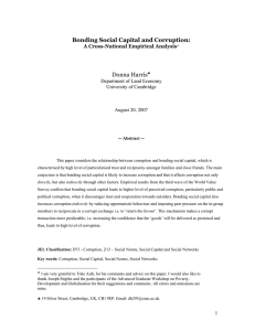 Bonding Social Capital and Corruption: Donna Harris A Cross-National Empirical Analysis*