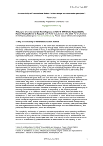 Accountability of Transnational Actors: Is there scope for cross sector... Robert Lloyd Accountability Programme, One World Trust