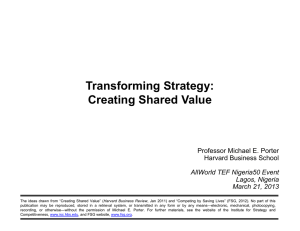 Transforming Strategy: Creating Shared Value Professor Michael E. Porter Harvard Business School