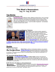 This Week’s Newsmakers Top Stories – Aug. 20, 2010 Aug. 14